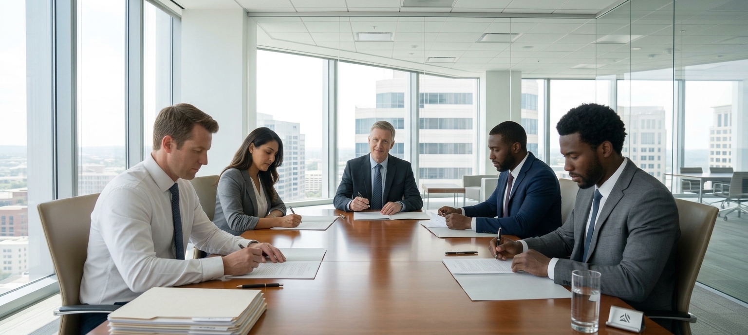 A panel reviewing candidate shortlists in a boardroom